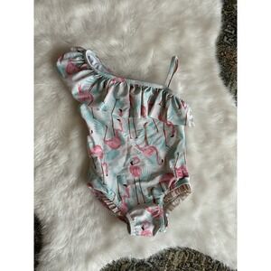 Ruffle Butts 3T Girls Flamingo Swimsuit One Piece Light Blue Pink GUC Strap